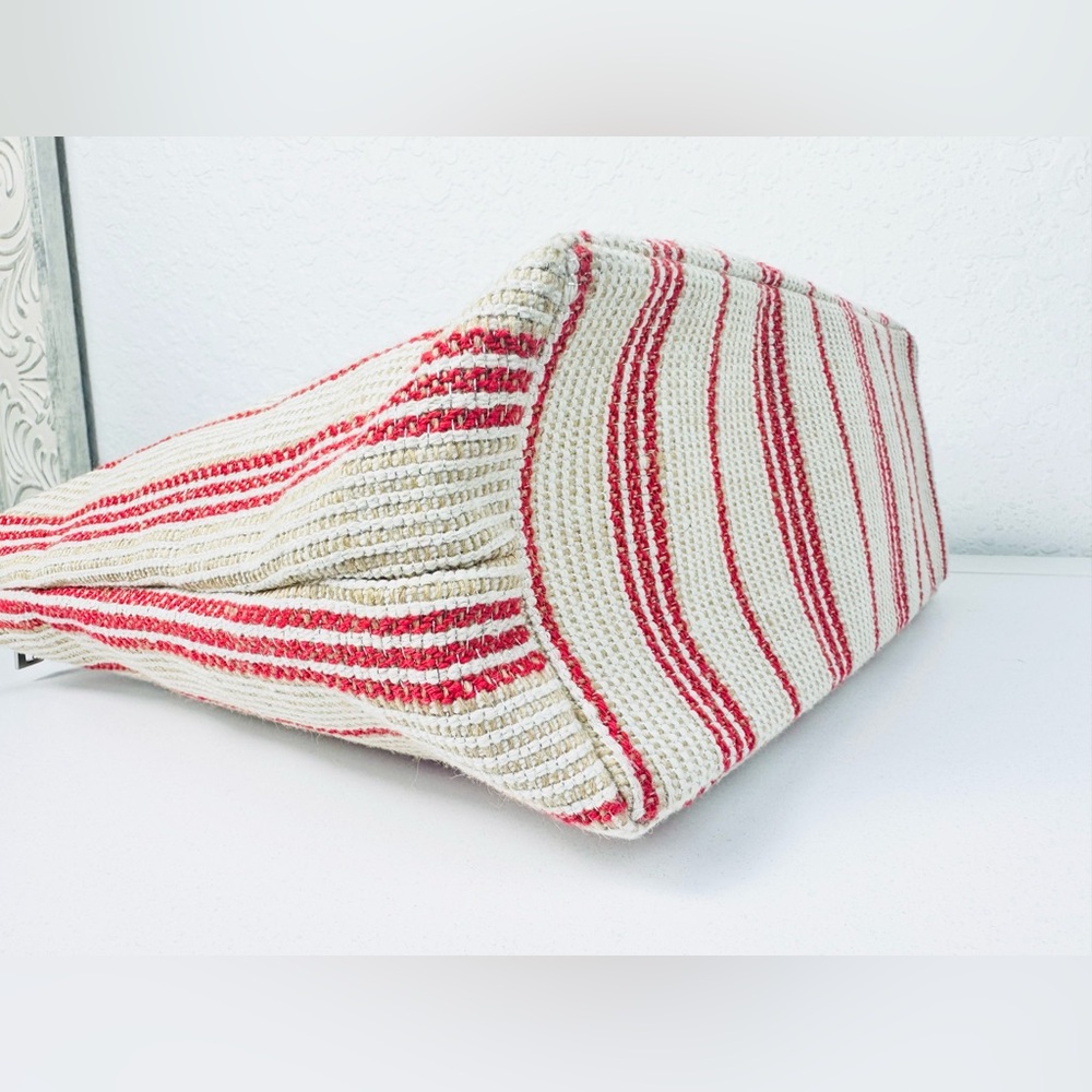 Lancaster Paris Red & Cream Striped Satchel Tote - Picture 5 of 10